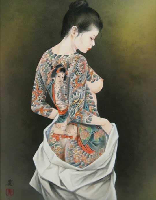 tattooed female with a tattooed female tattooed on her back by Ozuma Kaname