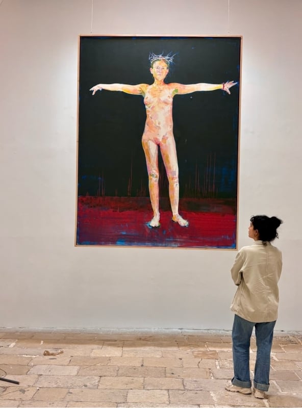 Painting in picture is Cruciform, 2025, oil on canvas, 250cm x 190cm Painting in picture is Cruciform, 2025, oil on canvas, 250cm x 190cm