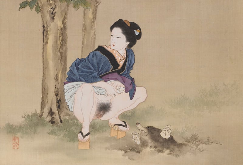 Peeing girl with mole by Kobayashi Eitaku
