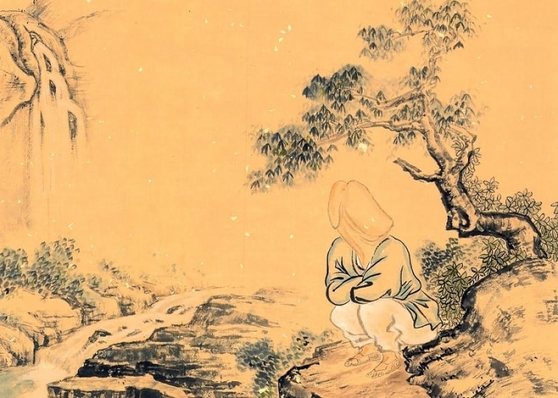 phallus headed monk sitting near a stream