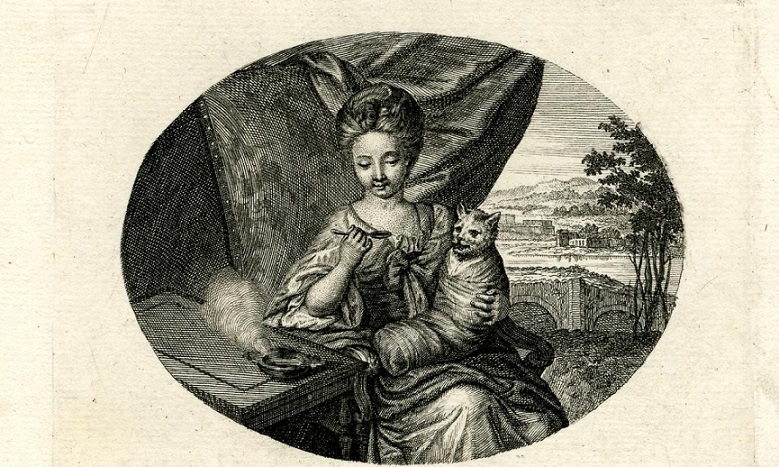 picart A Girl Feeding a Cat