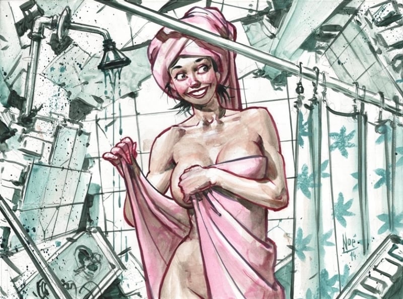 pin-up in a ruined shower by Ignacio Noe