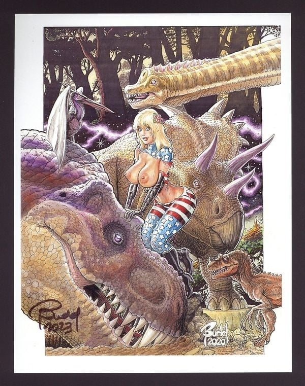 Prehistoric Patriotika Print by Budd Root, 2020