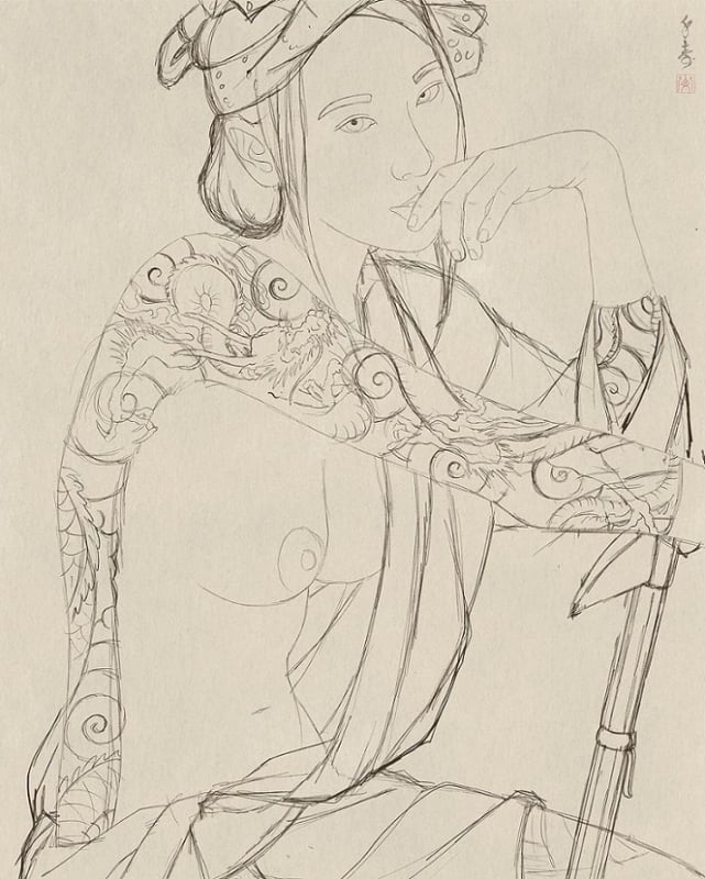 Preliminary drawing (Oct 2023) for Edo no hana (the flowers of Edo) by Senju Shunga