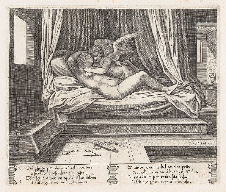 psyche and invisible Cupid on a bed