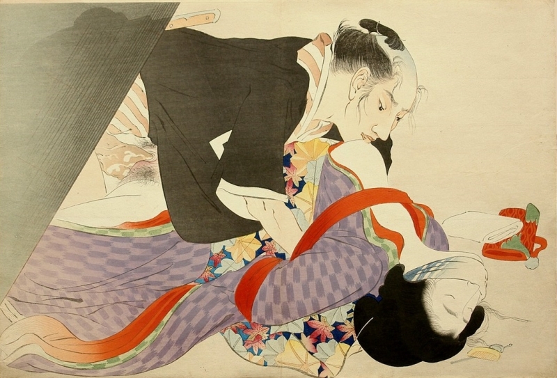 Rape scene from Yakumo no chigiri (The Poetic Intercourse), c.1896-1905 by Ikeda Terukata
