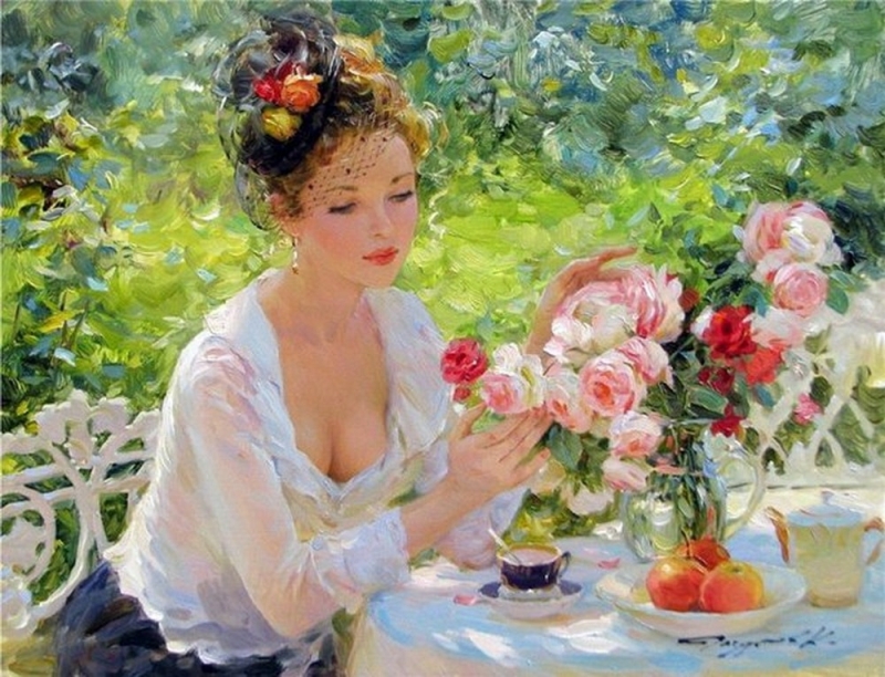 razumov woman inspecting roses