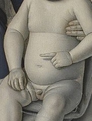 Right panel of the Melun Diptych, detail infant