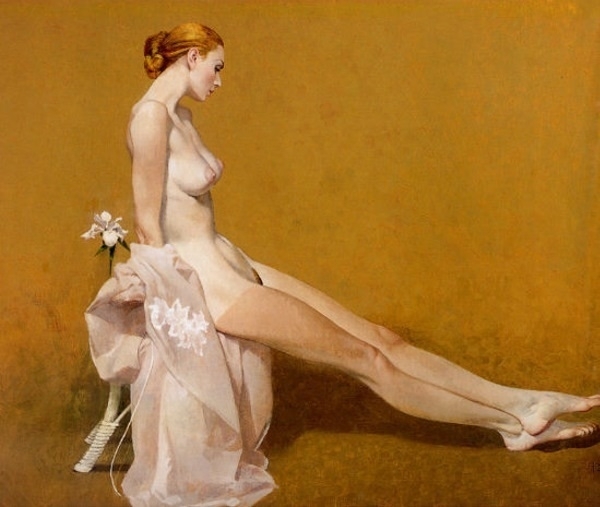 robert mcginnis  Seated nude with legs stretched