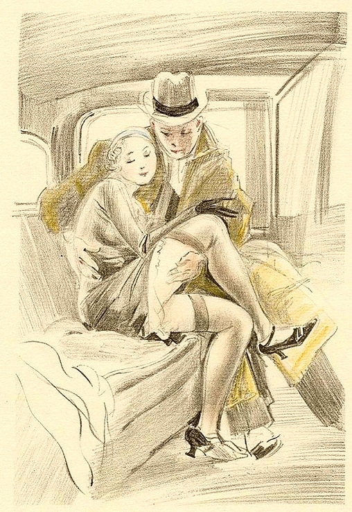 Man caressing legs of woman. Spring Idyll