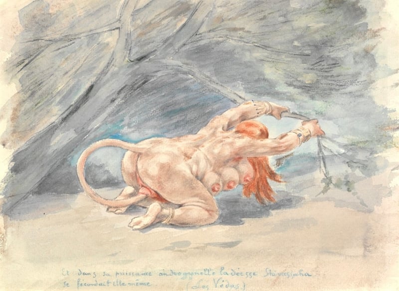 Rops, no date, And in her androgynous power the goddess Shivassaha fertilized herself (from the Vedas)