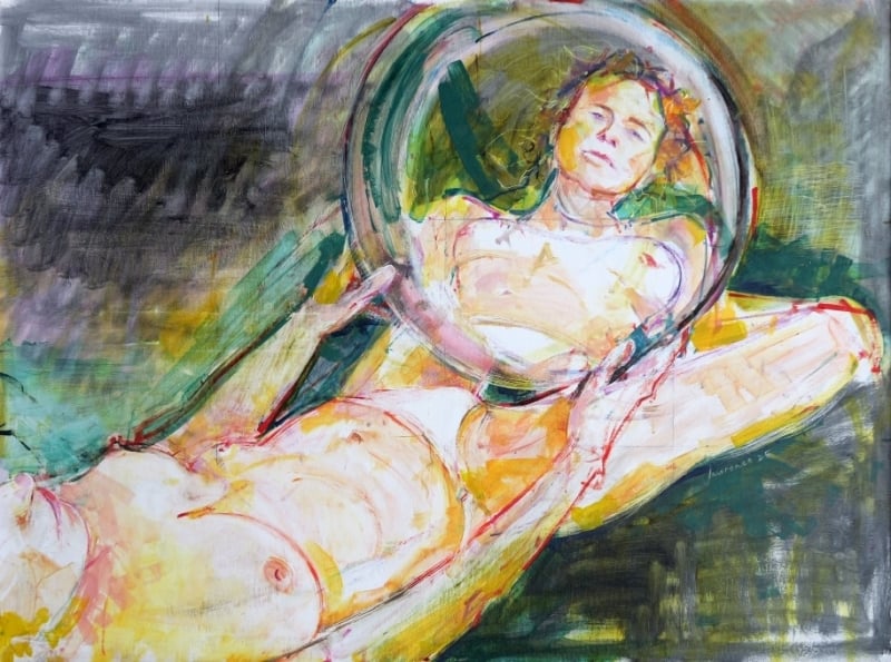 Round Mirror and Green Sofa, 2025, oil on canvas, 60cm x 80cm Round Mirror and Green Sofa, 2025, oil on canvas, 60cm x 80cm