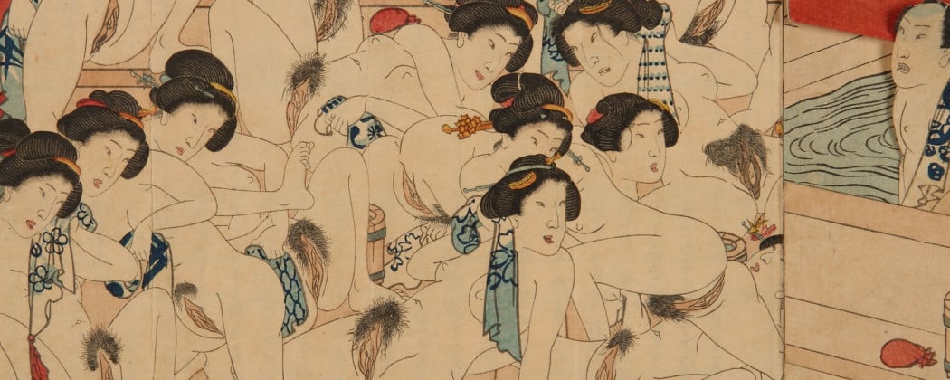 17 Lustful Females and 1 Aroused Male in a Crowded Bathhouse