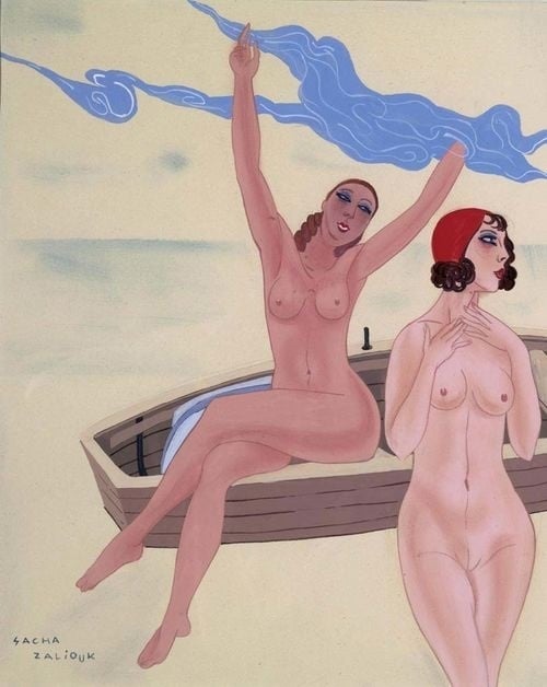 Sacha Zaliouk nude females in a boat