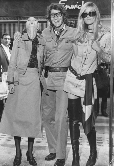 Saint Laurent with his muses Loulou de la Falais (left) and Betty Catroux (right)