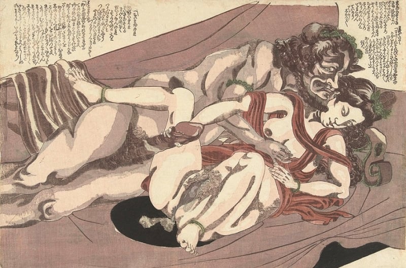 Satyr and Nymph (c.1832) from the series Willow Storm (Yanagi no arashi) by Yanagawa Shigenobu