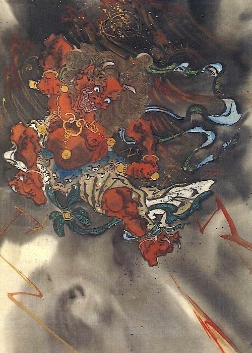 Scroll painting 'Japanese Raijin, god of thunders by Kwanabe Kyosai