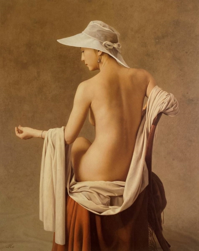 Seated nude wearing a hat  Sosuke Morimoto