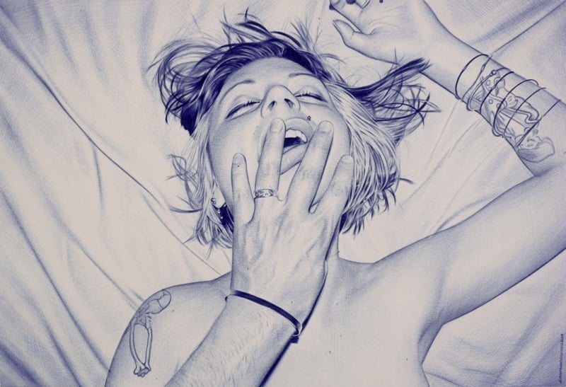 Selfies #1, Blue-Tinted Erotic BIC Drawings by Spanish hyperrealist artist Juan Francisco Casas Selfies #1, Blue-Tinted Erotic BIC Drawings by Spanish hyperrealist artist Juan Francisco Casas