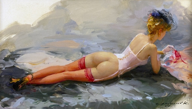 semi nude with red stocking contantin razumov