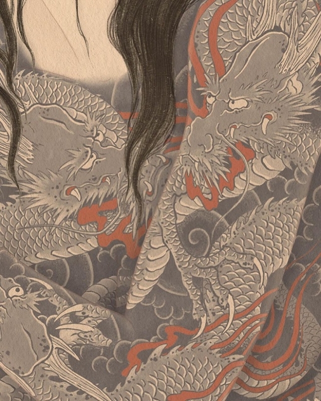 senju 36  flowers of Edo Kumonryu (9 dragons) detail tattoo