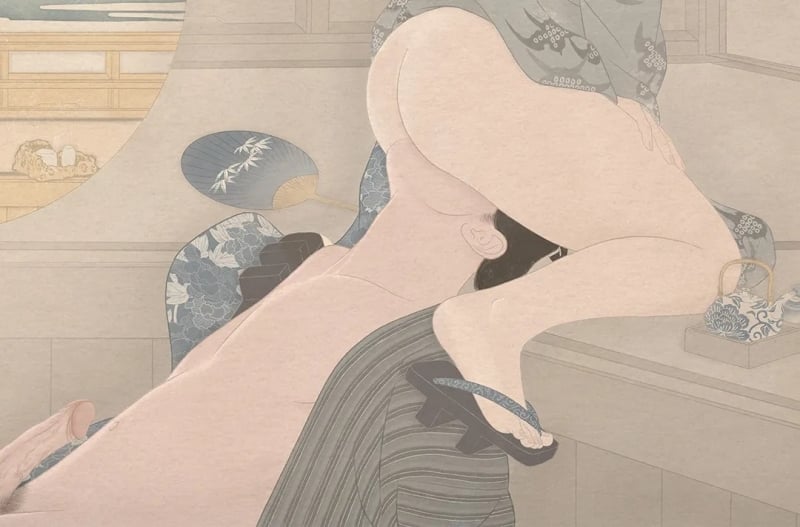 senju shunga  'Tokaido Yoshida (Yoshida along the Tokaido) detail