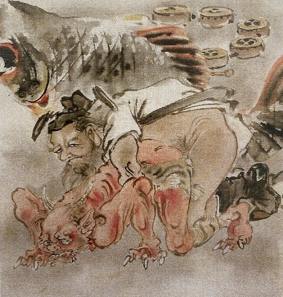 Shōki making love to Raijin'  by Kawanabe Kyosai