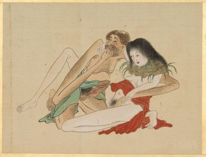 shunga painting depicting Ashinaga-tenaga