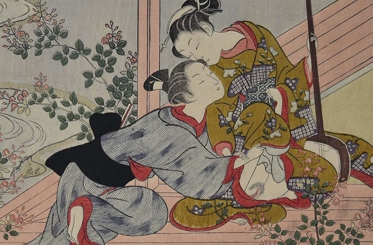 suzuki harunobu shunga young couple near a stream chuban