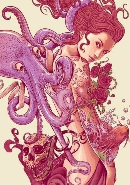 tattooed girl with octopus art