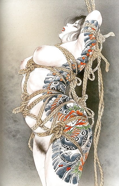 tattooed nude in ropes art