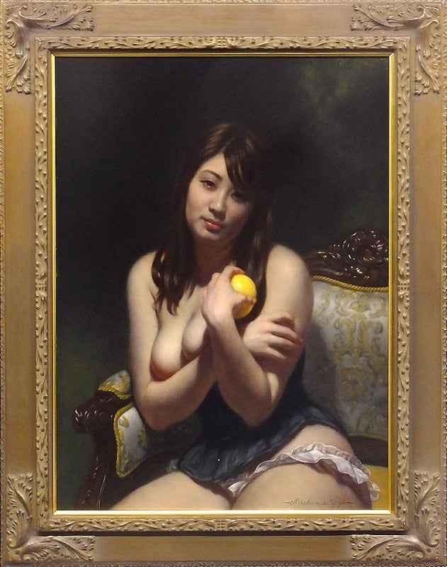 tetsuya mishima semi nude holding a lemon