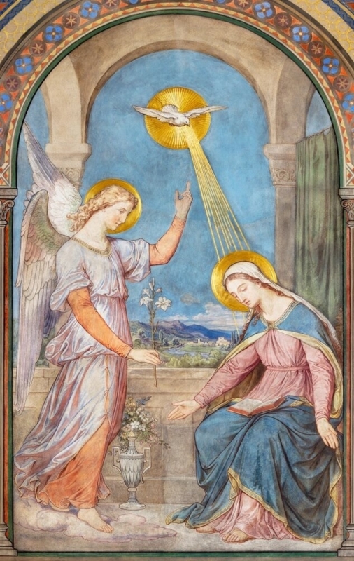 The fresco of Annunciation in the church kostel Svatého Cyrila Metodeje by Petr Maixner