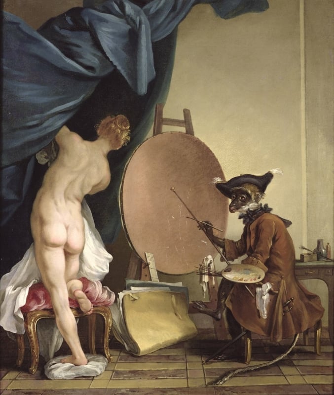 The Monkey Painter, France 18th century by Jean Baptiste Deshays de Colleville The Monkey Painter, France 18th century by Jean Baptiste Deshays de Colleville