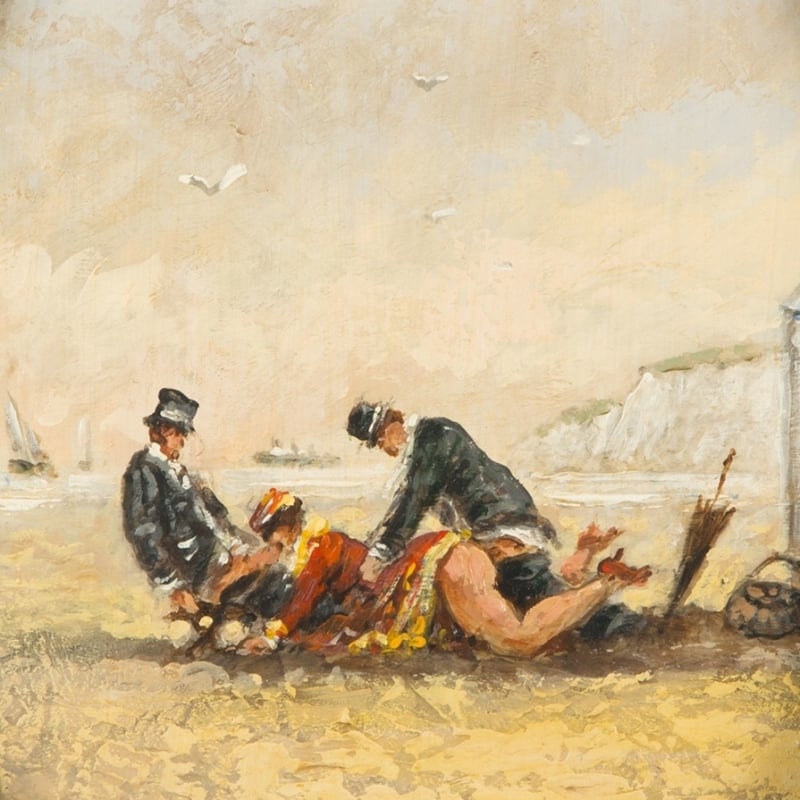 Threesome at the beach, early 20th century by Paulette Bardy (close-up)