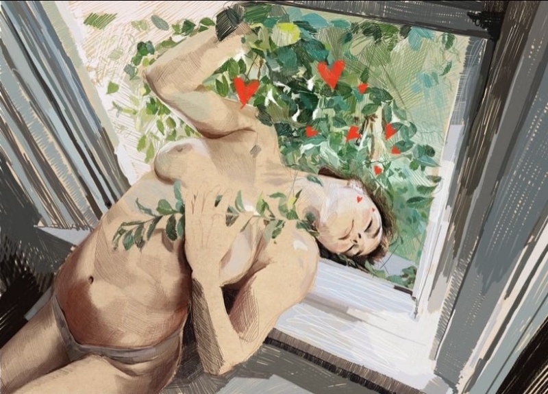 Tito Merello , A nude lying in the window Tito Merello , A nude lying in the window