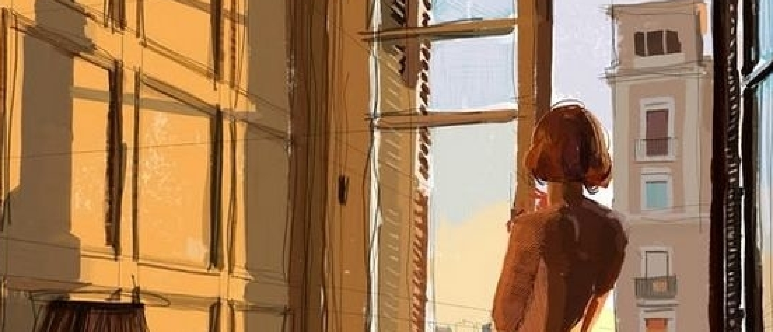Tito Merello , nude on balcony during sunset
