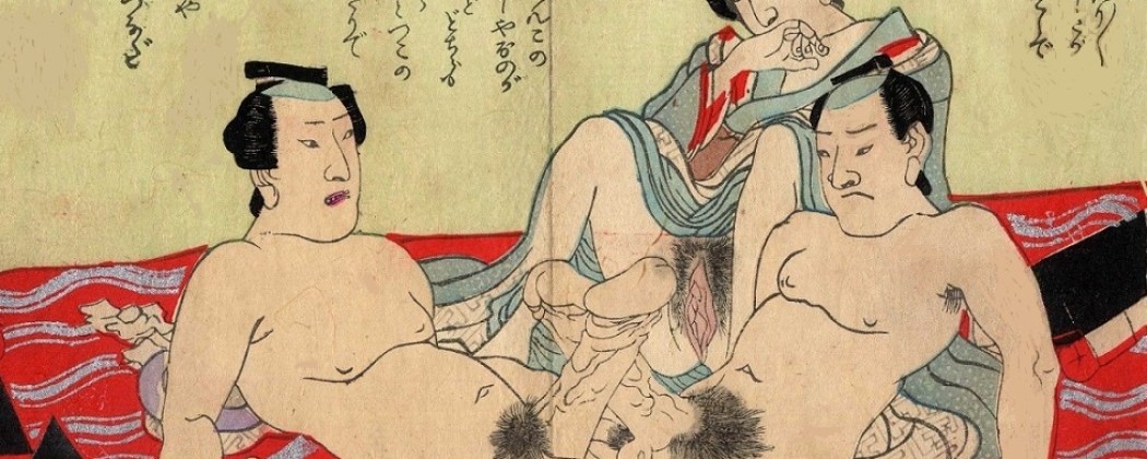 Crazy Shunga Design With Penis Wrestling Match Near the Tokaido Road