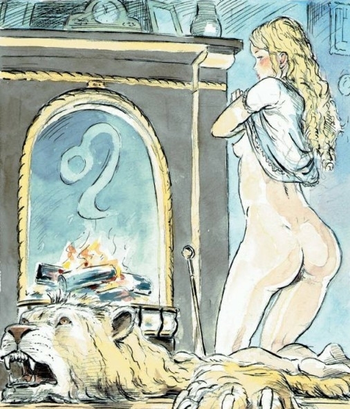 tom sargentnude girl in front of a open hearth