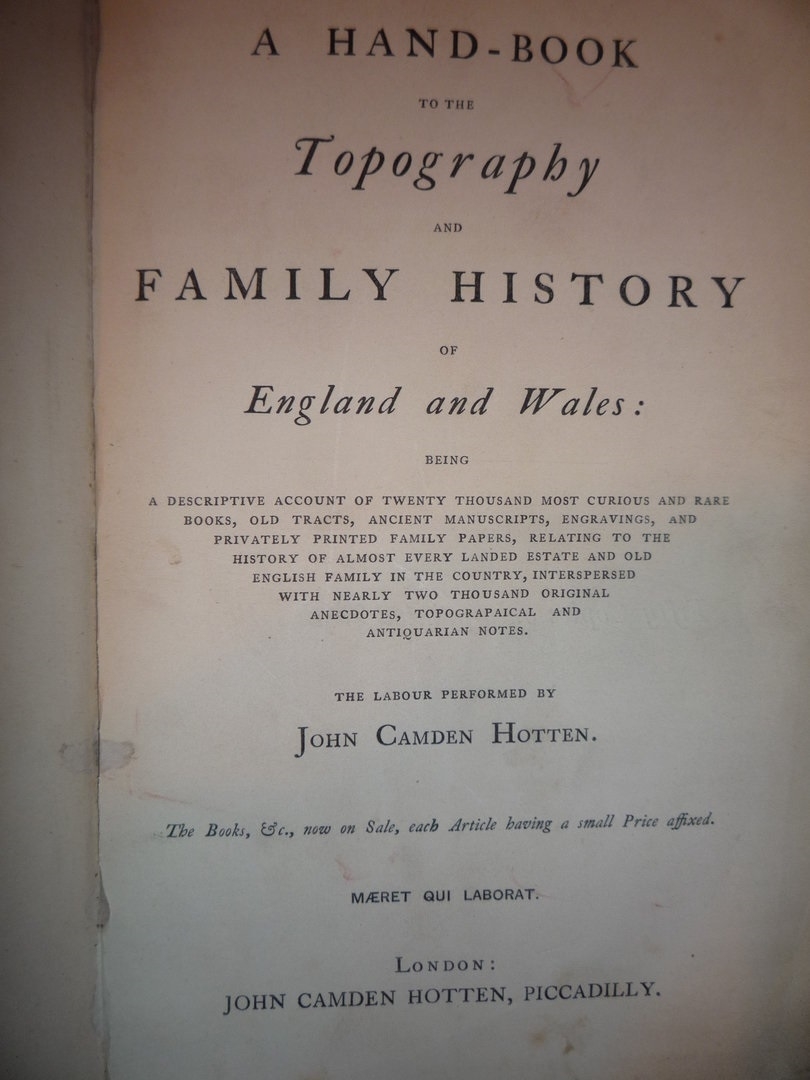 Topography of England and Wales edited by Hotten