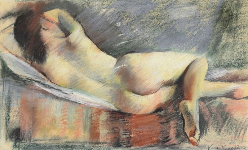 Vera Rockline, Reclining Nude, pastel.