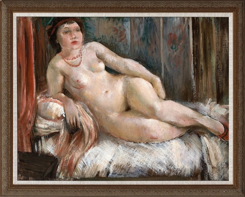 Vera Rockline, Reclining Nude with Red Necklace