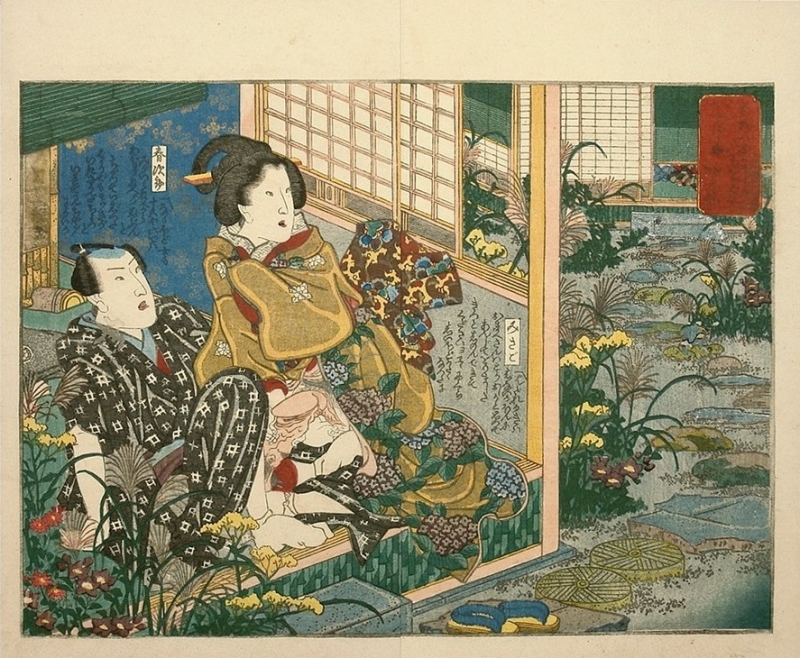 vigilant intimate couple on the porch shunga