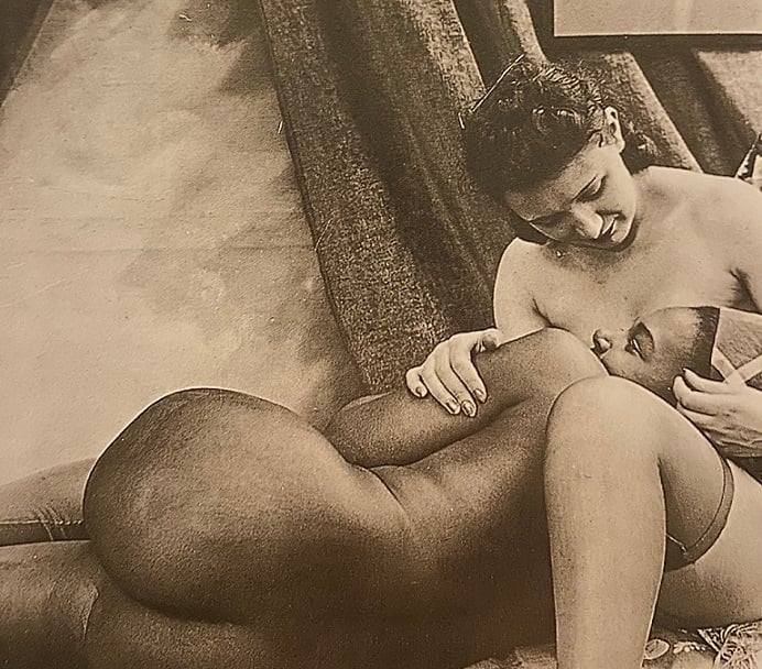 vintage photograph of interracial female nudes