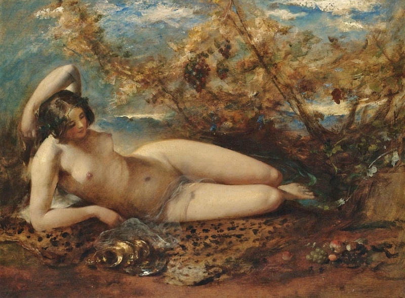 william etty A Young Woman Reclining on a Fur Rug