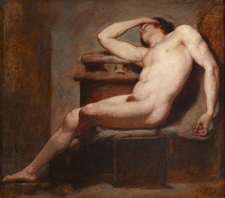 william etty Academic study of a reclining male nude