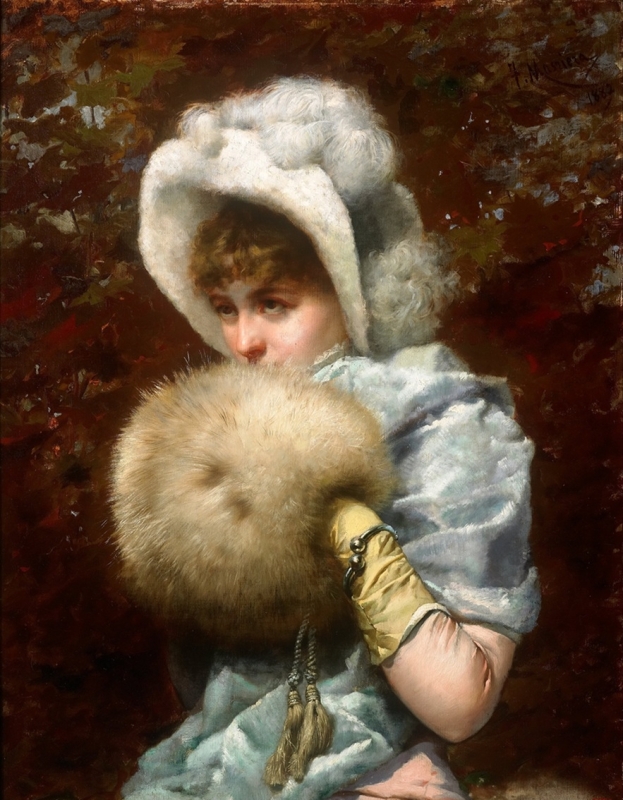 Winter, 1882 by Spanish painter Francesc Masriera i Manovens (painting of a woman using a fur hand-warmer) Winter,1 882 by Spanish painter Francesc Masriera i Manovens (painting of a woman using a fur hand-warmer)