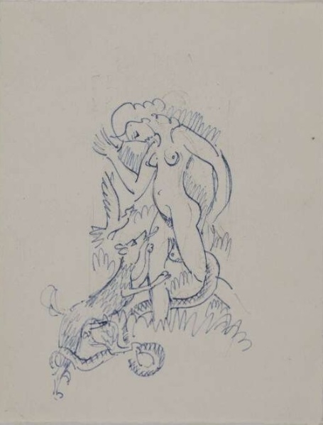 Woman with lustful animals by Eric Gill