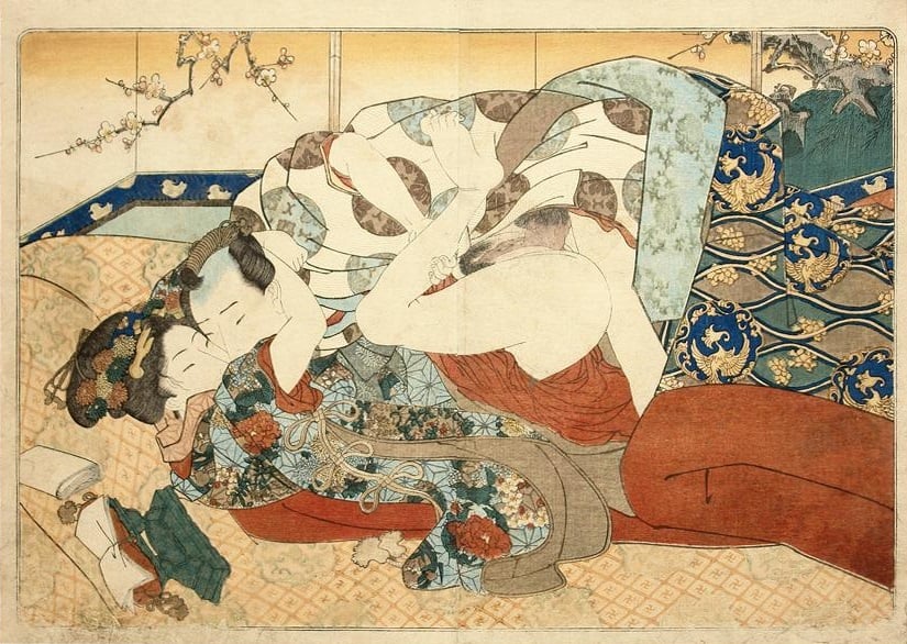 Kunisada Print Depicting A Sensual Wealthy Couple