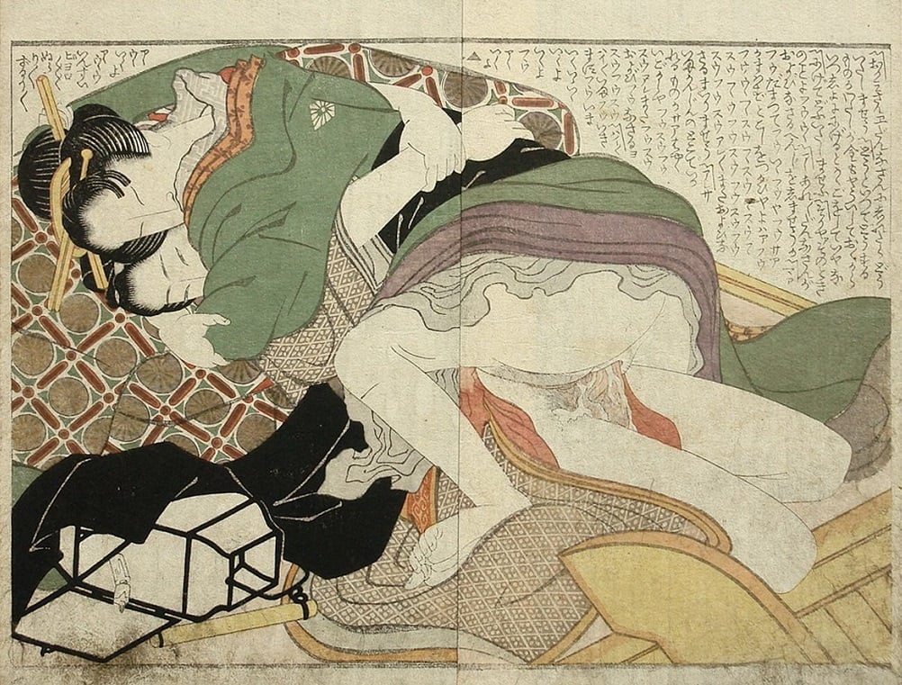 Passionate Shunga Design of a Covert Encounter On a Stairway